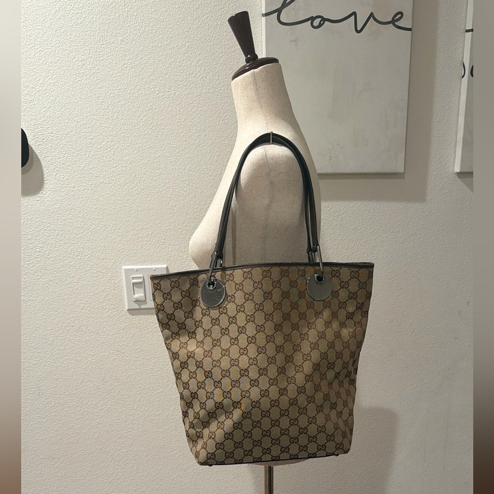 Gucci Beige/Brown GG Canvas Leather-Handle Tote